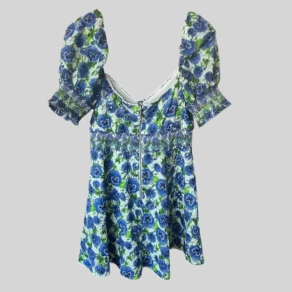 Alice + Olivia Crawford Mini Dress Womens Blue Floral Print